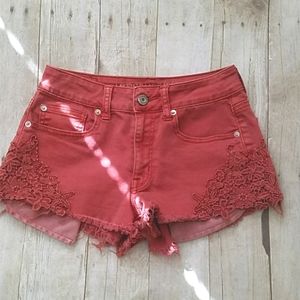 High Rise Festival American Eagle Shorts with crochet Detail Size 2